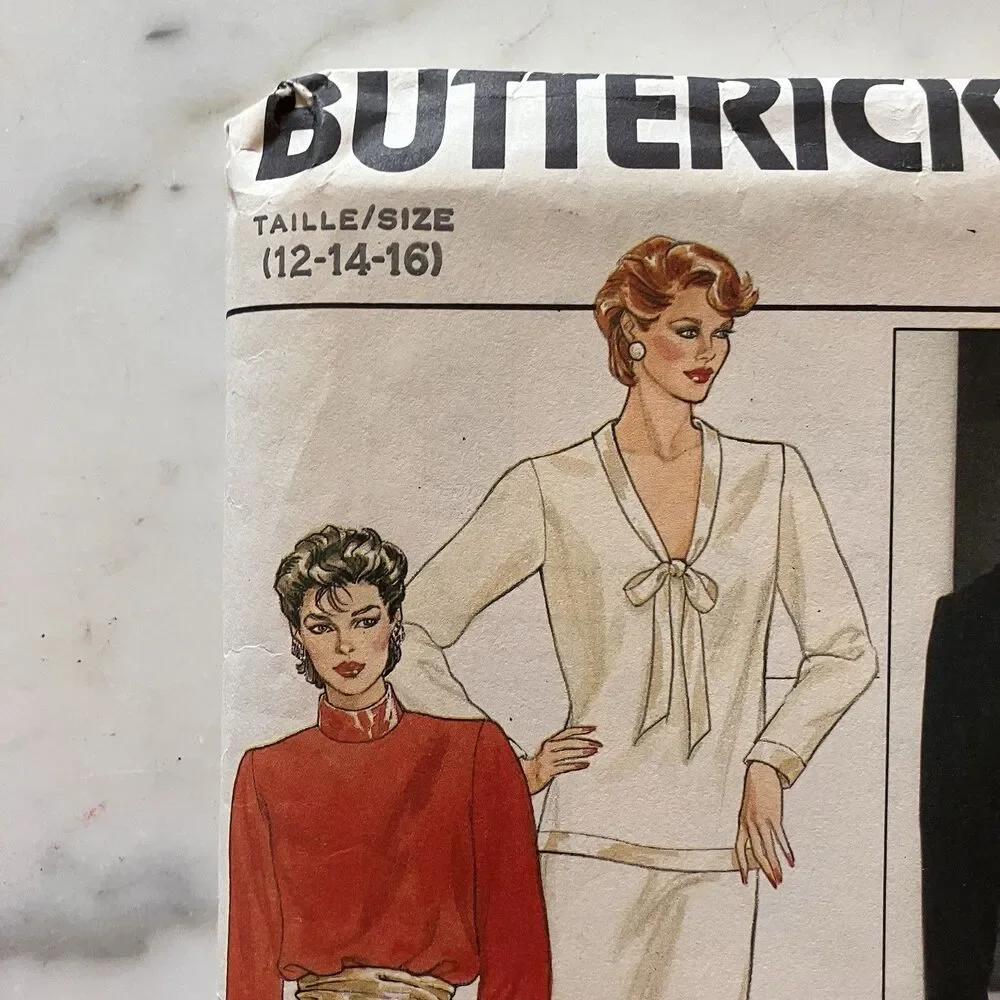 Butterick 6245 Pattern Dress Top Skirt‎ Dressy 12 14 16 Vintage V Stand Collar